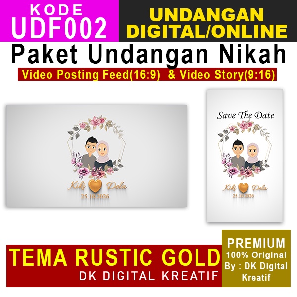 Undangan Digital Video Pernikahan Paket Premium Tema Rustic Gold