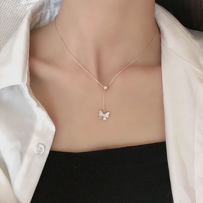 Kalung Rantai Klavikula Desain Kupu-Kupu Kecil Bahan S925 Sterling Silver