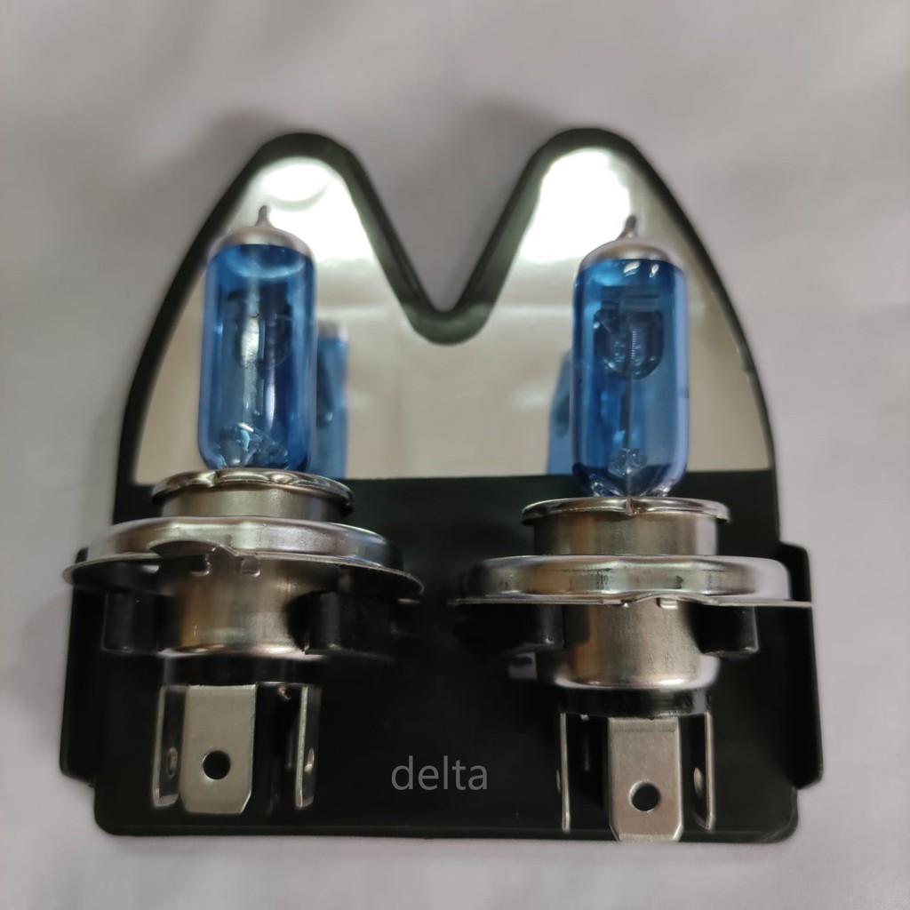 Bohlamp (2pc) xenon biru H4 12 volt 100/90 watt super white- Lampu depan Halogen