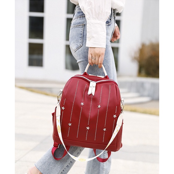 BJ16052 - BLACK/KHAKI/RED/YELLOW - TAS IMPORT TERMURAH GT1655 LT1757 EL6052 ransel sekolah termurah