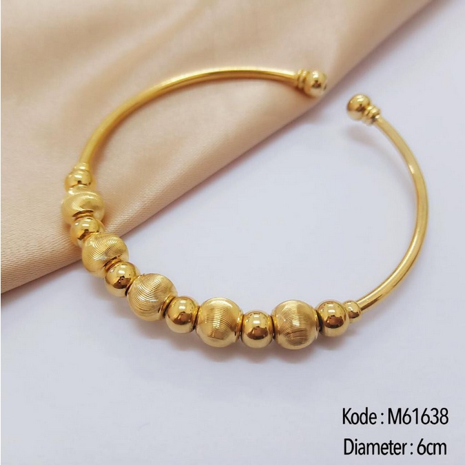 Gelang Tangan Titanium Lapis Emas 24k Motif Bola Bola &amp; Oval Ukir Cantik 6cm bisa diatur sesuai keinginan anda