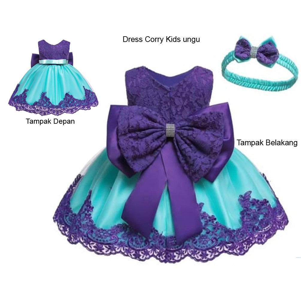 Dress Kids Corry Gratis Bando/Gaun Terusan Brukat Anak Balita/Baju Gaun Pesta Anak