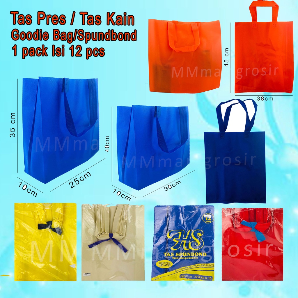 Tas Pres / Tas Spundbond / Goodie Bag / Tas Kain  / Isi 12 pcs