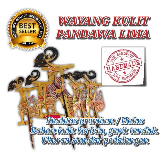 WAYANG KULIT ASLI PANDAWA LIMA / WAYANG HALUS UKURAN PEDALANGAN / HIASAN DINDING / KERAJINAN TANGAN