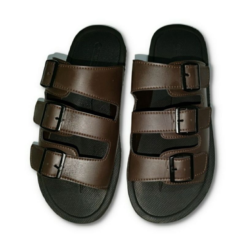 Sandal Slider Mules 001VZ Black Pria Big size 44-49 Sendal Kulit Tebal Size JUMBO Semi formal, 47