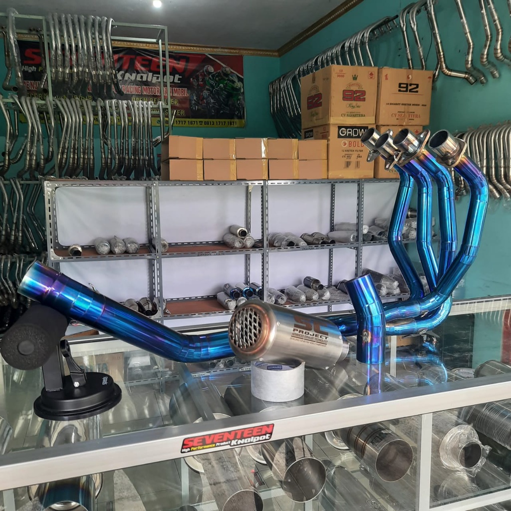 KNALPOT ZX25R SC PROJECT FULL SYSTEM BLUE HEADER