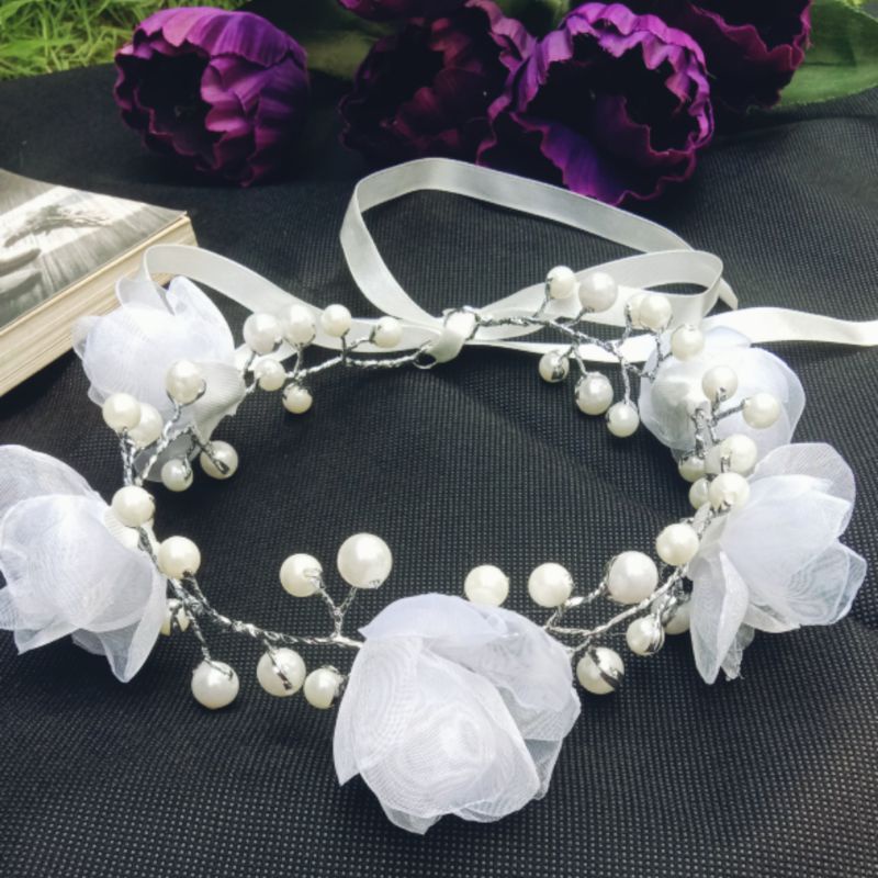 headpiece /hairpiece putih mutiara/flower crown