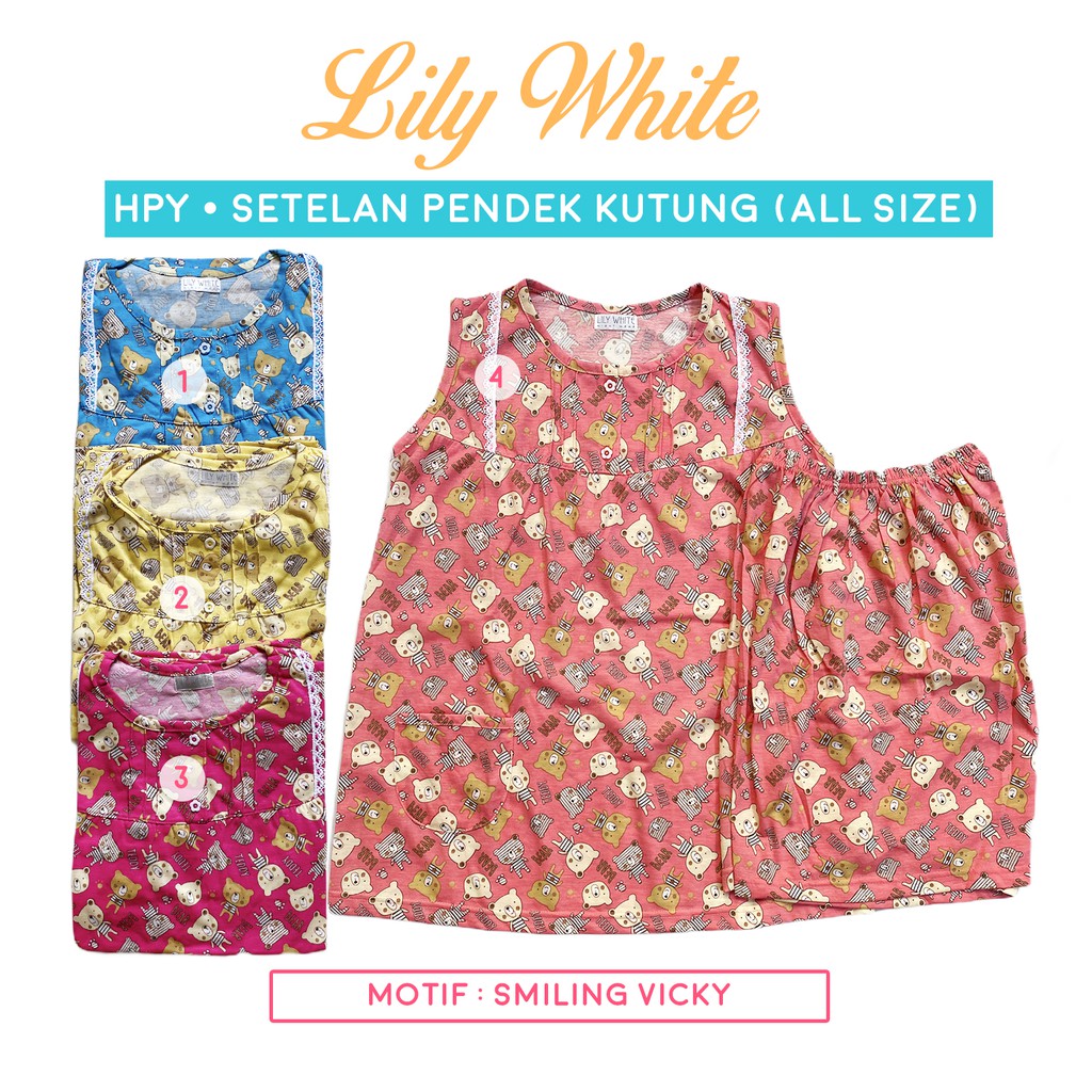 Setelan HPY Kutung - Celana Pendek All Size LILY WHITE BabyDoll baju tidur Dewasa Kaos