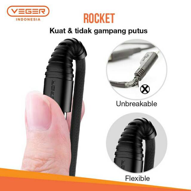 Kabel Data VEGER mikro Rocket Fast charging 2.4A