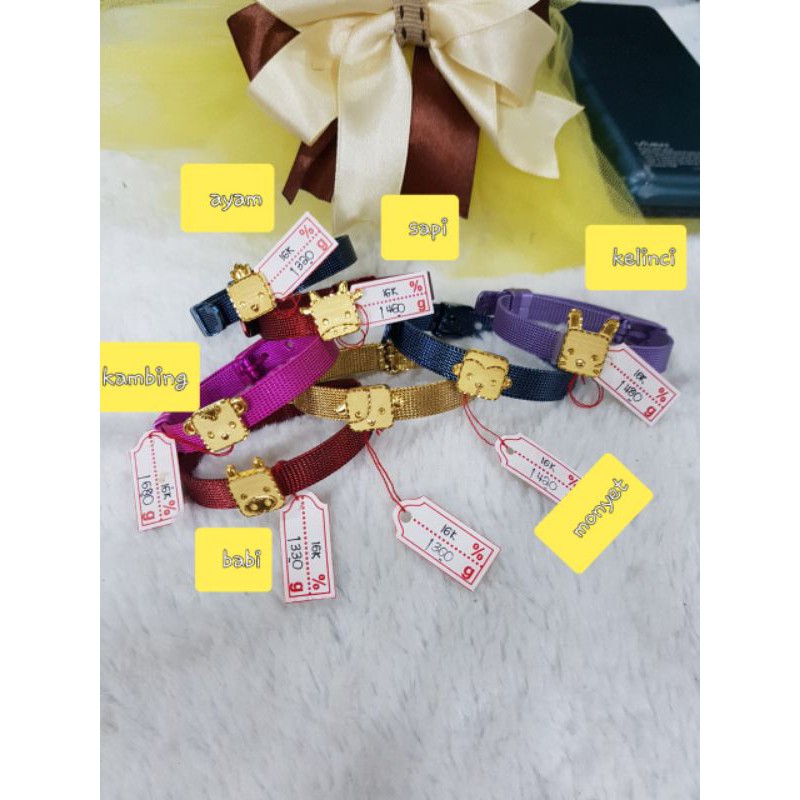 Gelang Stainless Gesper Arloji  Set Liontin EmasAsli Kadar 16 K