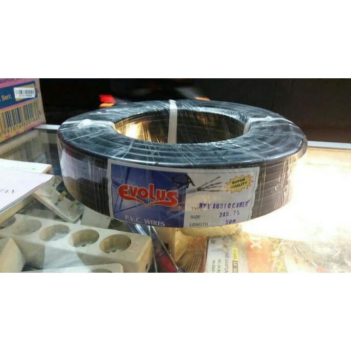 Segera beli kabel listrik h-yo 2x0.75 evolus/roll(50m) hitam / bukan kabel eterna Best Quality