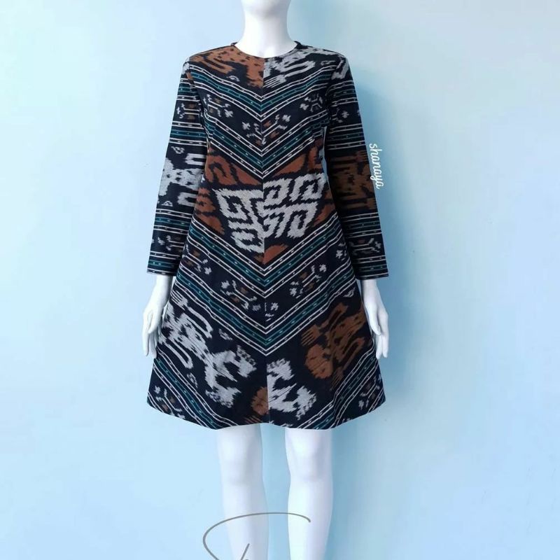 Dress tenun jepara baju tenun jepara busana tenun etnik dress serong motif toraja DTB66