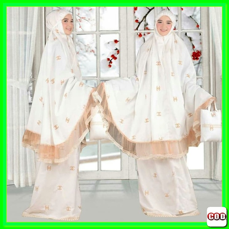 Mukena Remaja Kekinian Fringe Putih Renda Wanita Mewah Premium Ba SW887  Dewada Caneli -