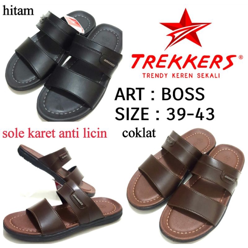 SANDAL SELOP PRIA TREKKERS BOSS SIZE 39-43 SOL KARET ANTI LICIN WARNA COKLAT HARGA TERMURAH