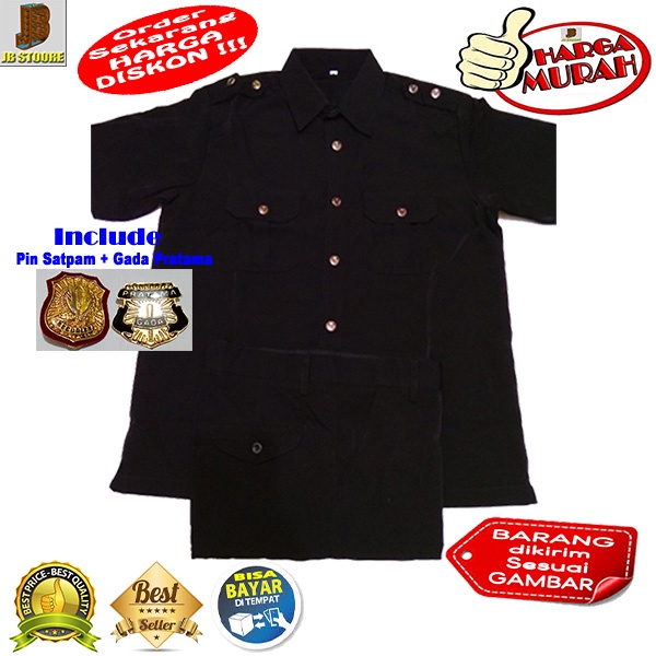BAJU SAFARI SECURITY SATPAM LENGAN PENDEK MODEL STELAN BONUS PIN SECURITY Murah