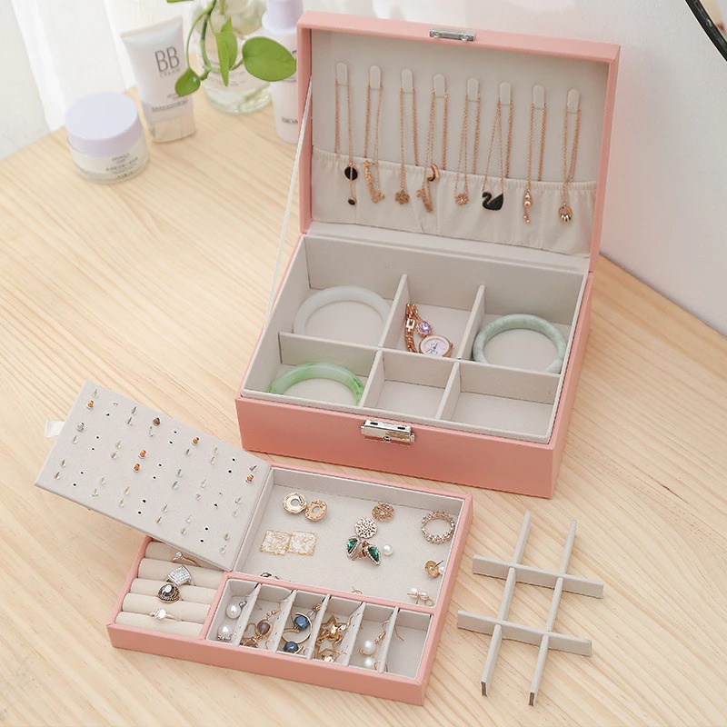 Kotak Tempat Wadah Penyimpanan Perhiasan Anting Kalung Cincin Jam Tangan Aesthetic Organizer Jewelry Display Box Premium Quality Ukuran Sedang / Besar