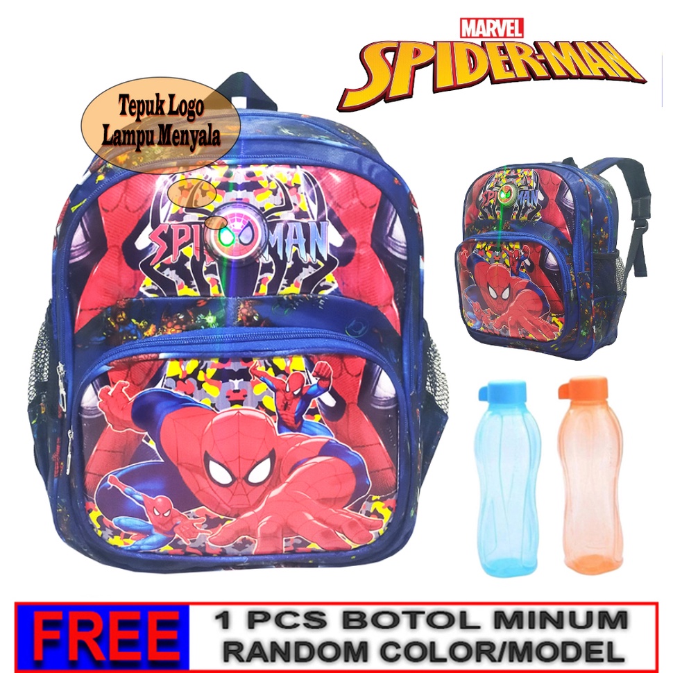 Tas Ransel lampu LED anak Laki-laki SEKOLAH Paud /Tk  Karakter SUPER HERO CAPTAIN AMERICA - BATMAN - SPIDERMAN Free Botol