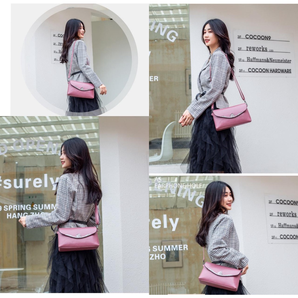 TAS SELEMPANG WANITA IMPORT KEKINIAN PESTA KULIT PINK LEANY TA373P3 SLING BAG KOREA MINI MURAH BATAM