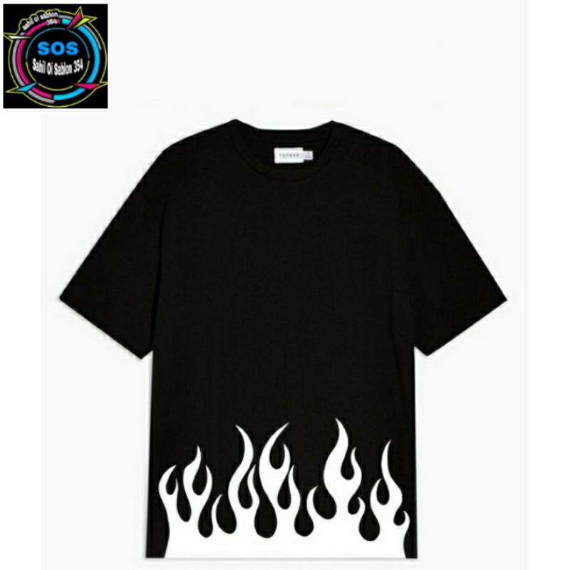 Kaos baju BLACK ON FIRE Motif Api terbakar/White on FIRE/Tshirt Distro pria wanita dewasa tee cotton