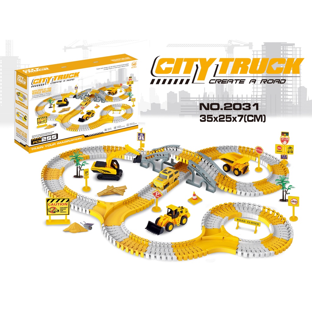 City Truck 255 pcs  345 pcs 221 pcs 366 pcs Mainan Anak mobil mobilan rail car puzzle rel mobil DIY Space Explore