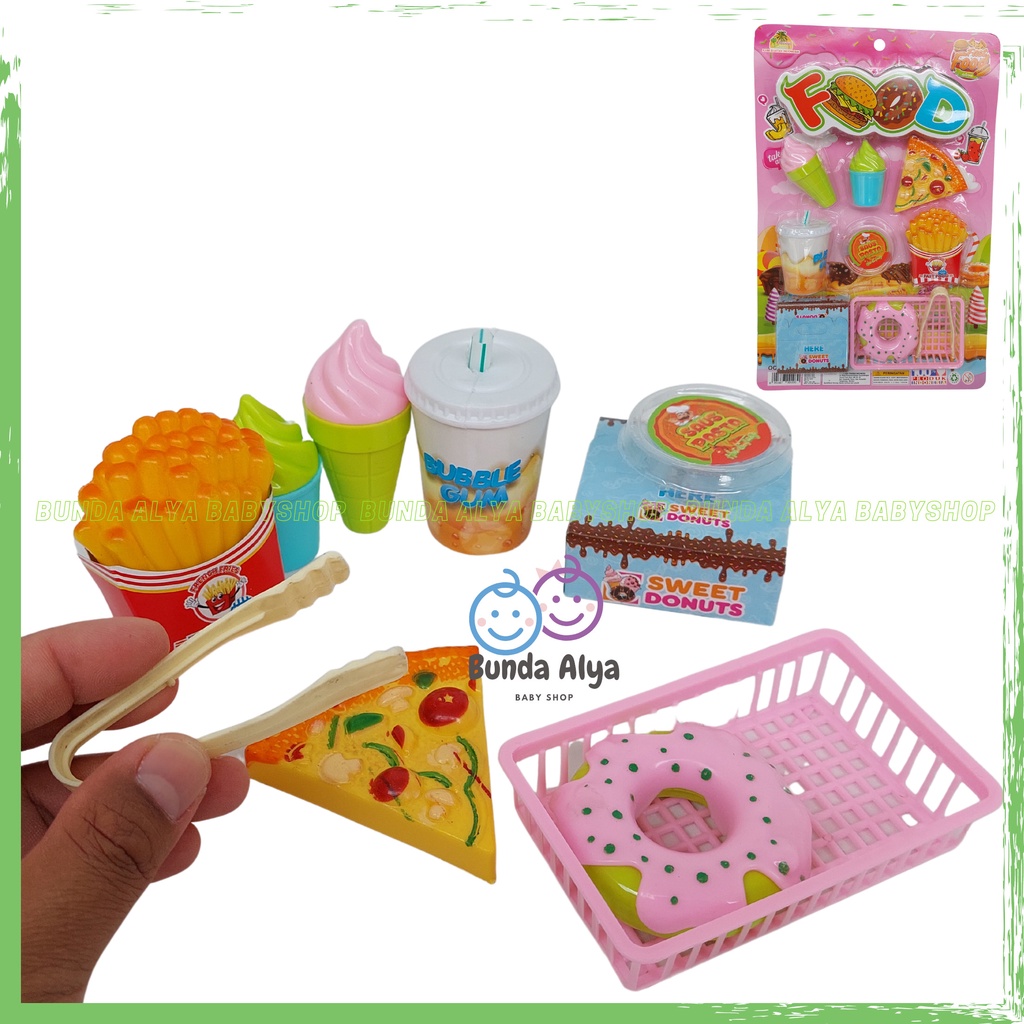 Mainan Masakan Anak Fast Food Pizza Donat Frenchfries Ice Cream - Food Set Pretend Play Anak SNI SI