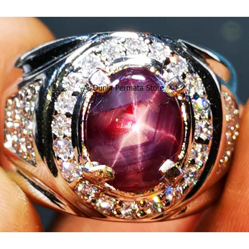 Batu Cincin Permata Natural Red Ruby Star 6 Rays Star Tajam Hot Luster