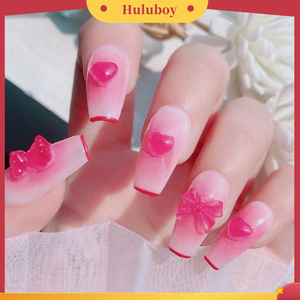 Huluboy Huluboy♡ 50pcs / Set Ornamen Kuku 3D Bentuk Hati Dapat Berubah Warna Untuk Dekorasi Nail Art