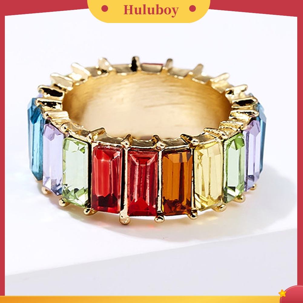 Hu Hu Hu Hu Hu Alat Bantu Pasang Kacamata♡ Cincin Berlian Imitasi Bentuk Persegi Panjang Warna Pelangi Untuk Wanita