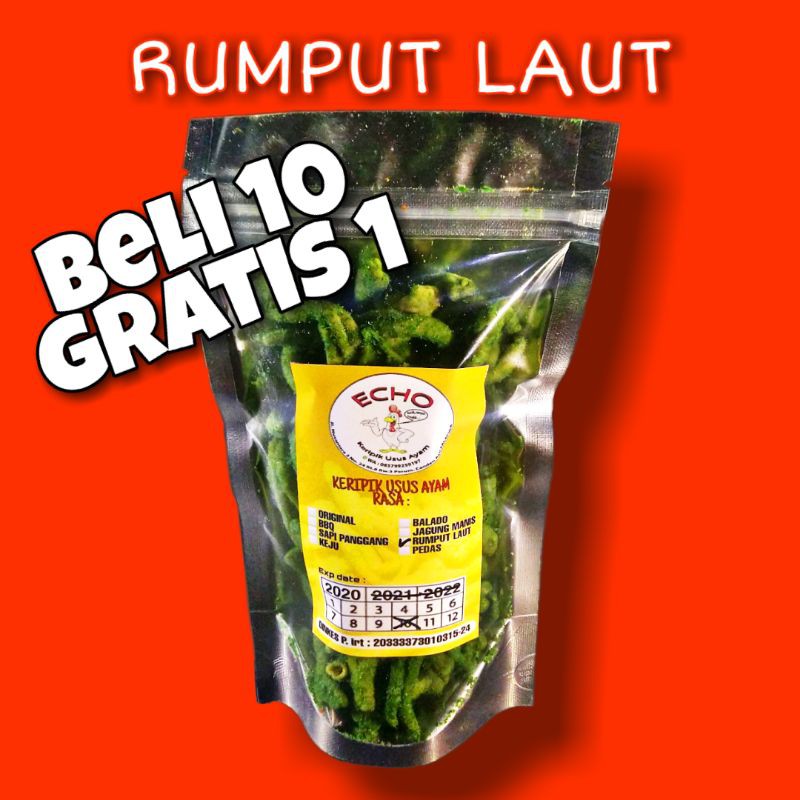 

KERIPIK USUS ECHO BEST SELLER _ KRIPIK USUS AYAM 100gr RASA RUMPUT LAUT