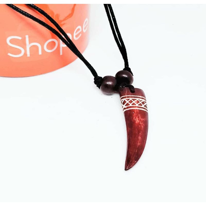 GROSIR KALUNG TALI SEMI KULIT LIONTIN TARING TULANG