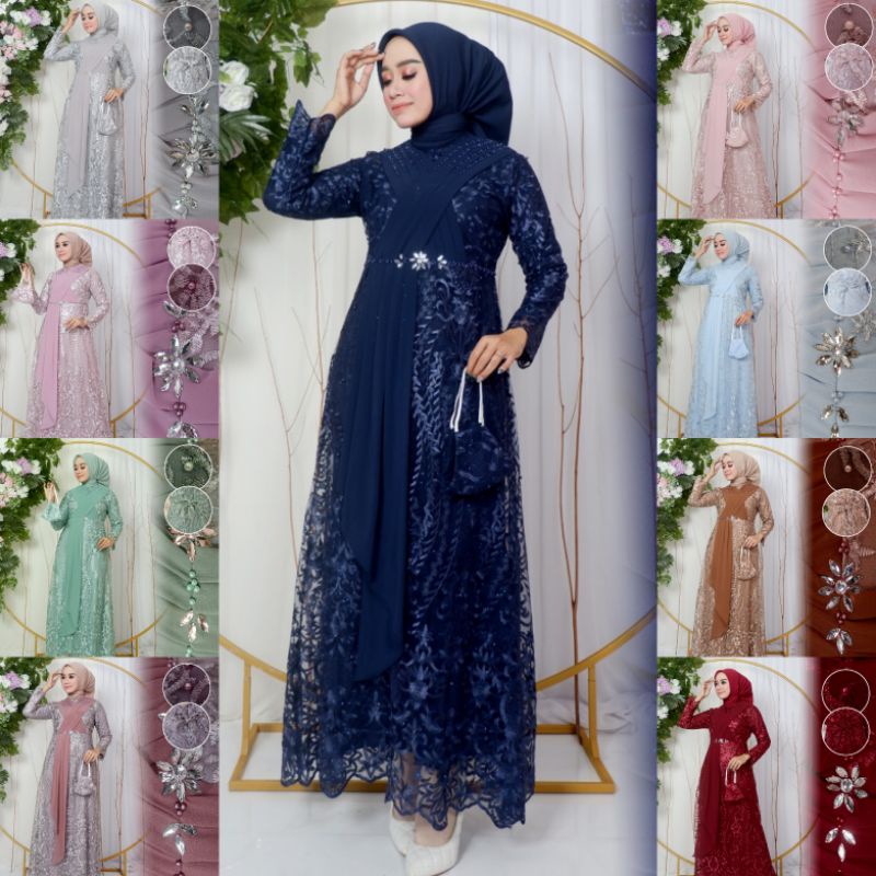 GAMIS RASYA // BAHAN TILLE BORDIR MUTIARA MIX CERUTY BABYDOLL PLUS PAYET // By KEMODA