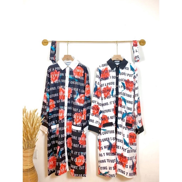 kemeja tunik moschino satin premium