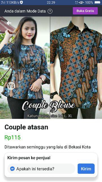 Batik Couple Pria Wanita Modern Terbaru Atasan Batik Seno Biru Terlaris Asli Batik Pekalongan M L Xl