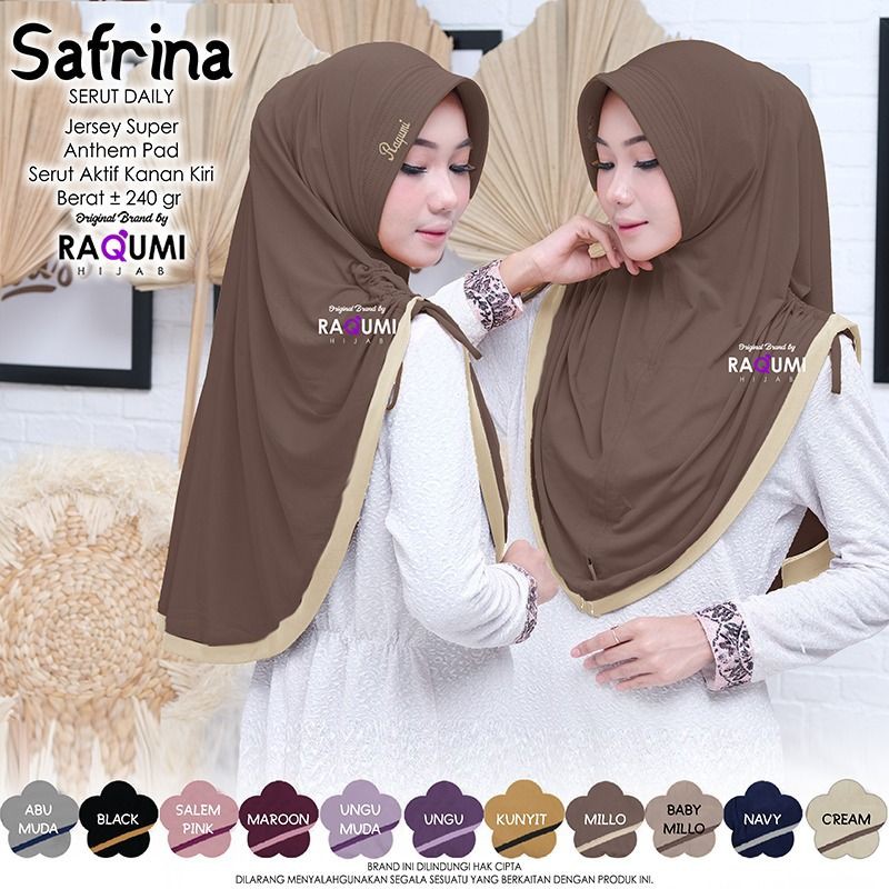SAFRINA ORIGINAL RAQUMI HIJAB | Jilbab Daily Raqumi | Jilbab Serut Raqumi | Jilbab Milo Raqumi