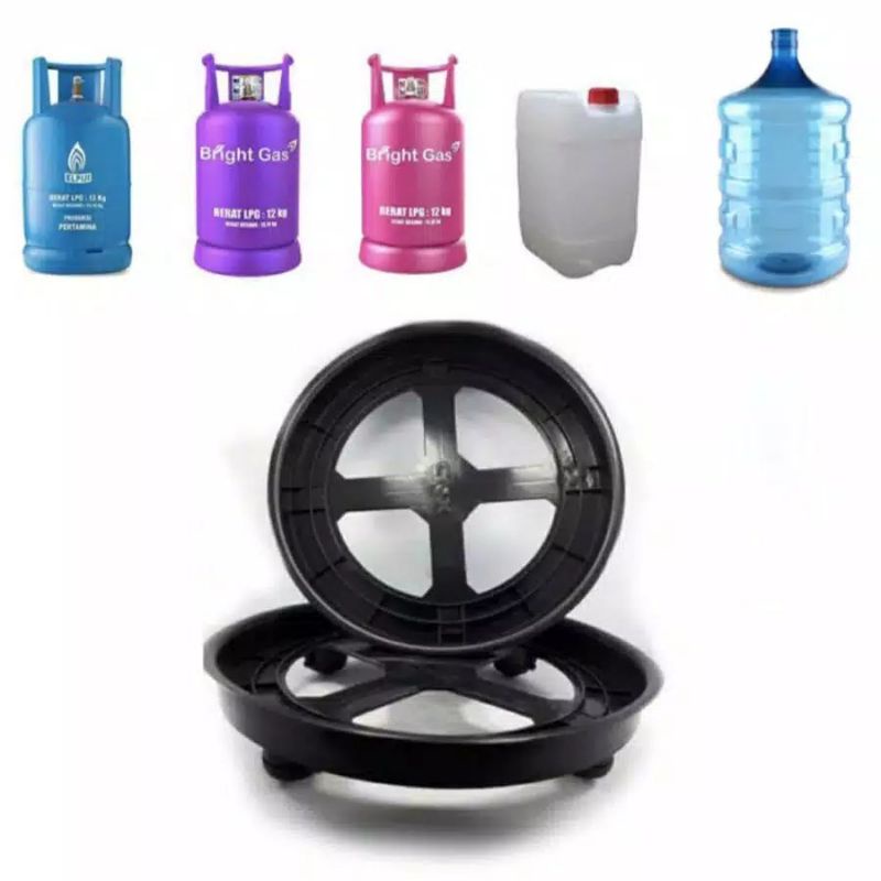 roda tatakan gas elpiji. lori lpg alas tabung gas air aqua troli galon tahan 50 kg