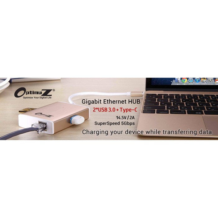 Optimuz USB Type C to Lan + USB 3.0 / Konverter USB 3.1 to Lan dan USB 3.0