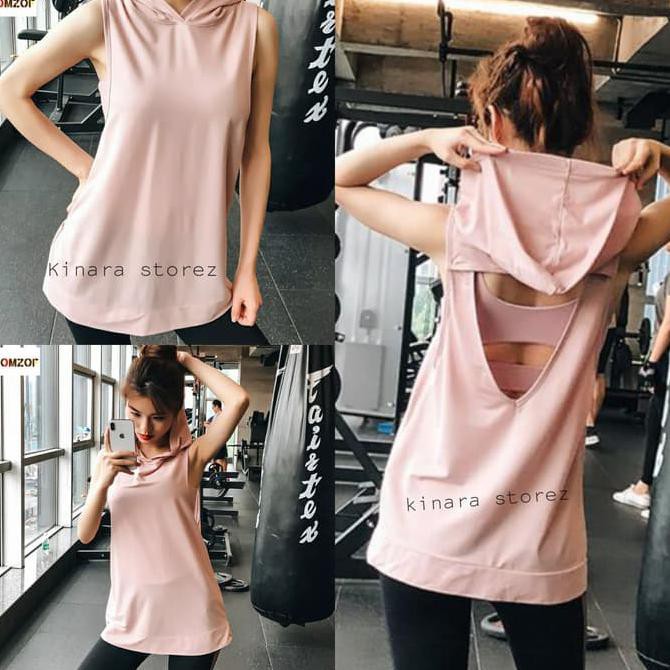 QFUR TANKTOP HOODIE TOPI SPORT SENAM OLAHRAGA WANITA 050 - MERAH MUDA, XL IAOH