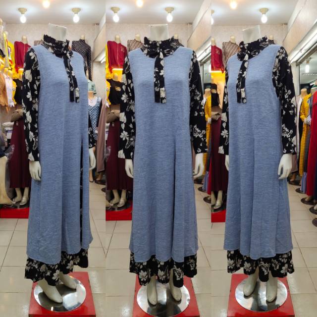 ⭐gamis muslim import premium bangkok + rompi⭐real pic