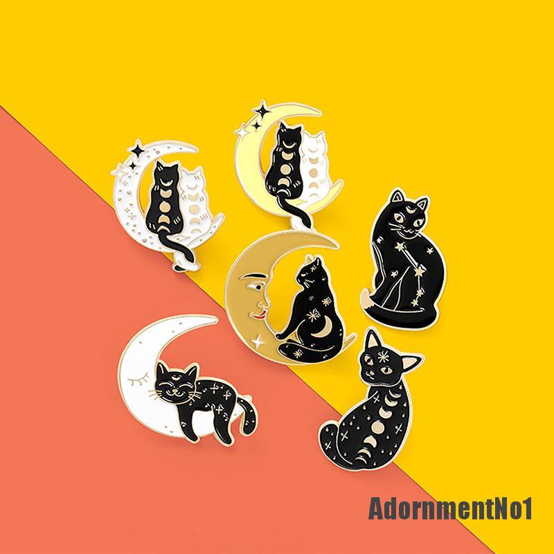 (Adornmentno1) Bros Pin Enamel Bentuk Bulan Sabit / Penyihir / Kucing Untuk Aksesoris Pakaian