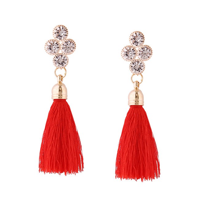 LRC ANting Tusuk Fashion Diamond Decorated Long Tassel Earrings