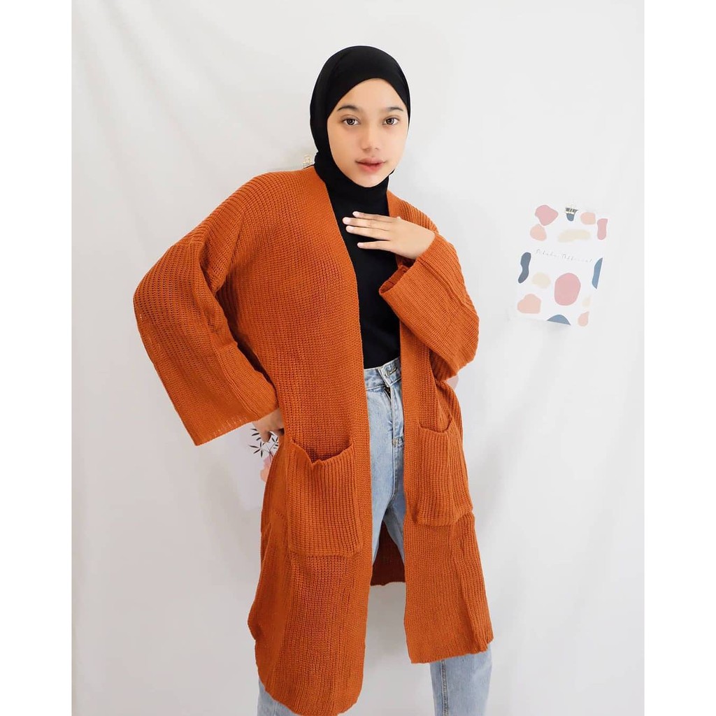 Long cardigan rajut oversize / cardigan Rajut panjang / Cardigan Rajut Longcardy Oversize Tebal-CORAL