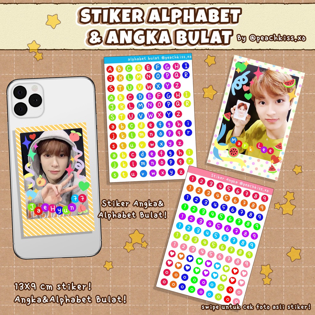 Stiker Alphabet Dekorasi Photocard / Polcos / Journal Huruf dan Angka Bulat (Waterproof) by @peachkiss.xo