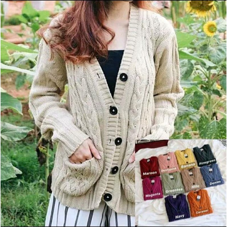 [ PREMIUM ] STARREX CABLE saku cardiganType 3get | Cardigan Rajut Tebal | Pakaian Rajut Wanita | Raj