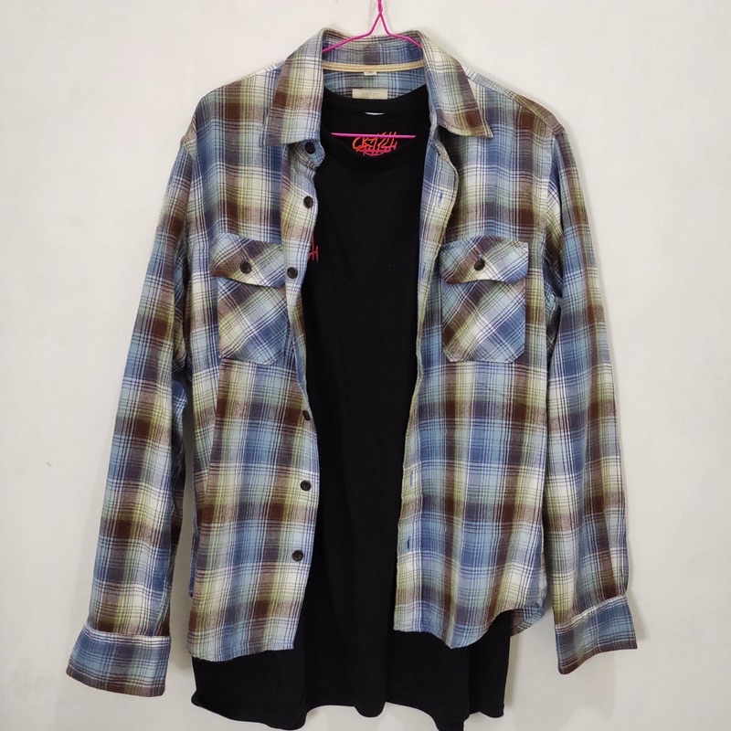 flanel Uniqlo crashcrush + Cream chese black hodie