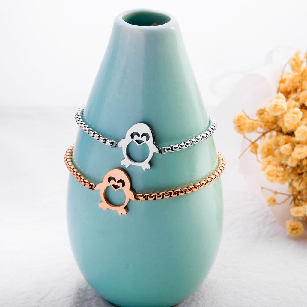 Gelang Bracelet Wanita Aksesoris Titanium Korea Cocok Hadiah GK049 motif pinguin lucu cute