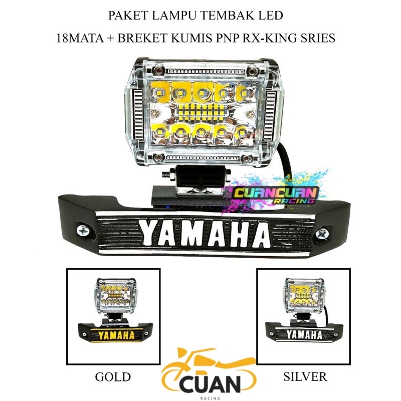 ( PAKET ) LAMPU TEMBAK / LAMPU SOROT LED 18MATA 2MODEL + BREKET KUMIS PNP RX-KING