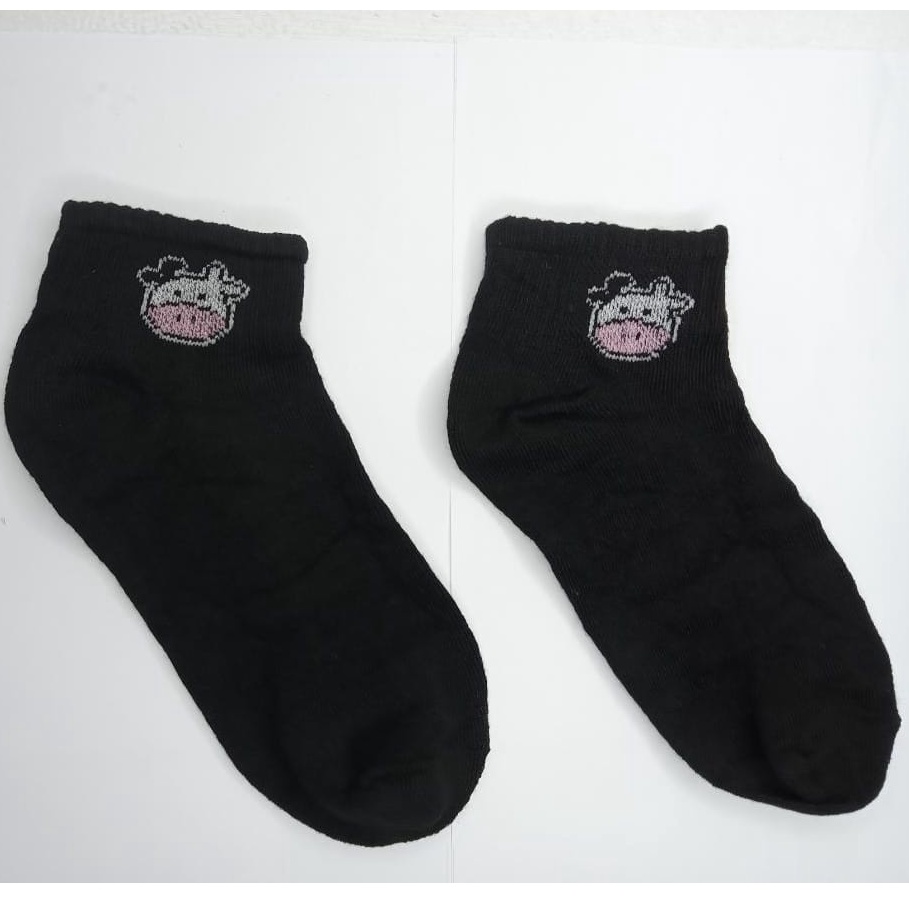 ⭐Gogoland⭐ Kaos Kaki Pendek Motif Smile Semata Kaki Kaoskaki Unisex Pria Wanita-COW HITAM