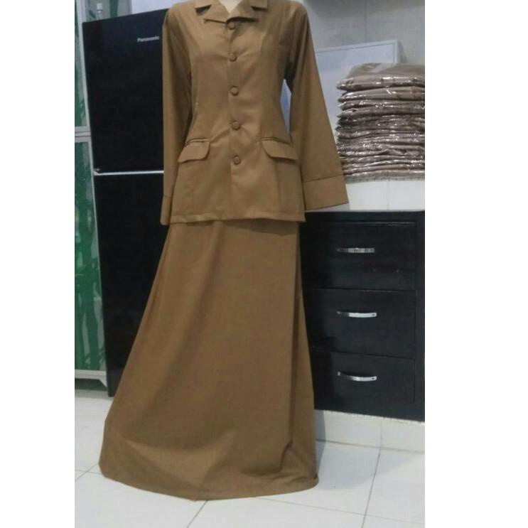 Seragam Pemda PNS Toyobo PDH Khaki/keki Guru Setelan Rok dan Gamis S-Jumbo ➦➻ ☋ (Harga Murah)