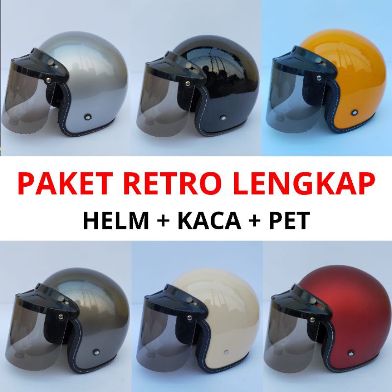 Helm Bogo Retro kaca datar dewasa sni helmet | Shopee ...