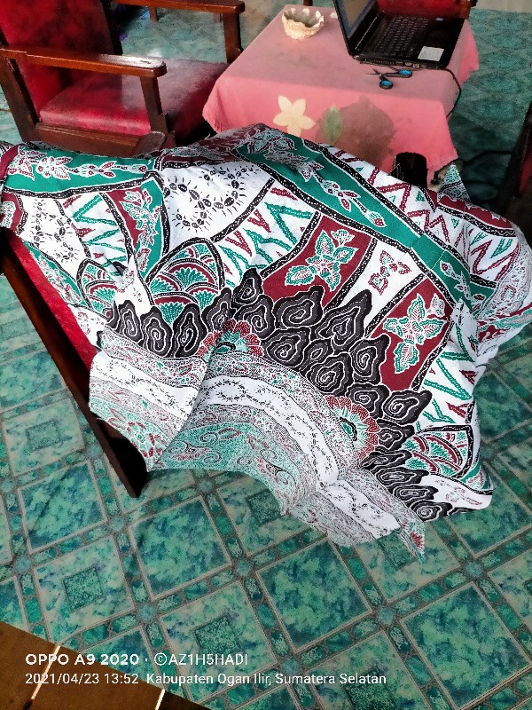 Batik Pria Atasan Lengan Panjang Motif Original Sulur Hijau Orange Batik Pekalongan Jawa Pria